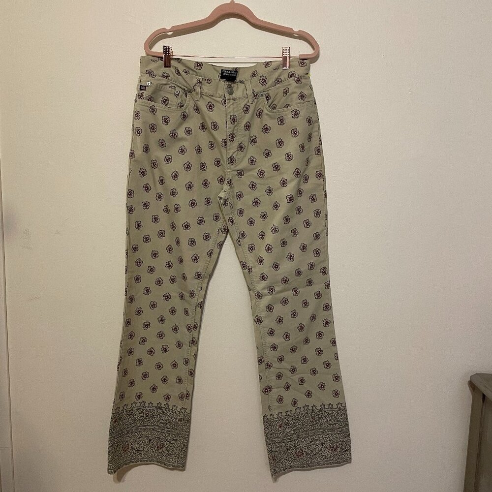 Vintage | Ralph Lauren Polo Jeans Co. Beige Floral Wide Leg Cotton Jeans 12